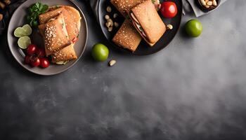 Delicious Sandwiches on a Rustic Background photo