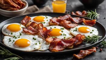 Delicious Breakfast with Fried Eggs and Crispy Bacon photo