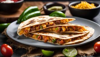 Delicious and Golden Brown Quesadillas with Beef and Cheese Filling photo