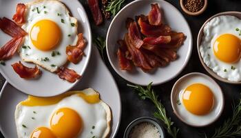 Delicious Breakfast with Sunny Side Up Eggs and Crispy Bacon photo
