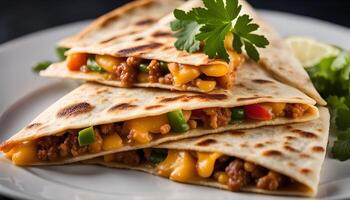 Delicious Quesadillas with Ground Beef, Cheese, and Vegetables photo