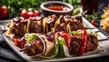 Delicious Grilled Meat Skewers photo