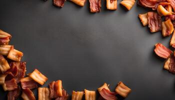 Crispy Bacon Frame on Black Background photo