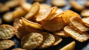 Close up of Crispy Crackers on Dark Surface photo
