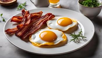 Delicious Breakfast with Fried Eggs and Crispy Bacon photo