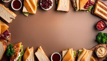 Delicious Sandwich Feast with Condiments photo