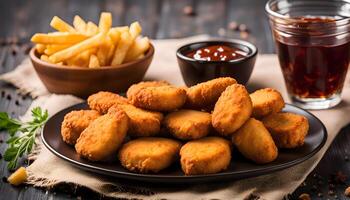 Chicken Nuggets, Fries, and Sauce photo