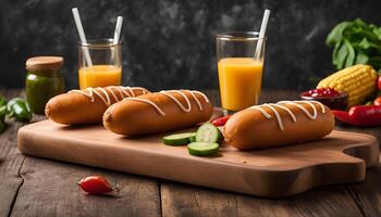 Delicious Corn Dogs with a Side of Cucumber photo