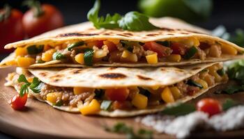 Delicious Quesadillas with Corn, Tomatoes, and Meat Filling photo