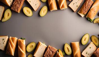 Sandwiches and Avocado Slices on a Gray Surface photo