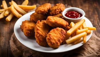 Crispy Chicken Nuggets and French Fries on a Plate photo