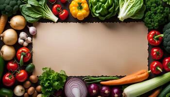 Fresh Vegetables Frame on Brown Background photo