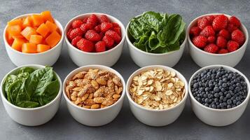 Fresh ingredients arranged in containers for a healthy meal preparation photo