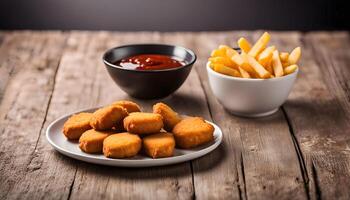 Chicken Nuggets and French Fries with Ketchup photo