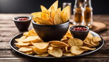 Crispy Tortilla Chips and Dipping Sauces photo