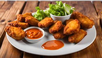 Crispy Fried Chicken Nuggets with Sauce photo