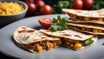Close up of Crispy Quesadillas with Corn and Cheese Filling photo