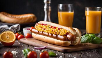 Hot Dog with Corn and Ketchup photo