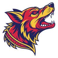 the head of a wolf with its mouth open vector