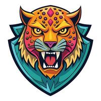 the head of a jaguar is shown in a colorful shield vector
