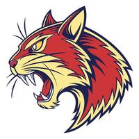a red and yellow cat head with its mouth open vector