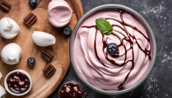 Blueberry Yogurt with Chocolate Drizzle photo