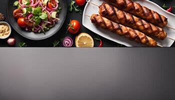 Grilled Chicken Skewers and Salad photo