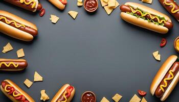 Hot Dog Frame with Chips and Condiments photo