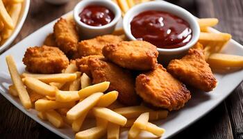 Chicken Nuggets and Fries with Ketchup photo