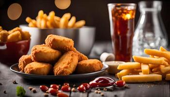 Chicken Nuggets with French Fries and Ketchup photo