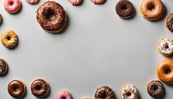 Donuts Frame on a Gray Background photo