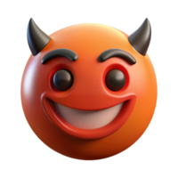 3D Render of Mischievous Devil Emoji, Smiling Impish Face with Horns png