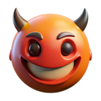 3D Render of Mischievous Devil Emoji with Horns and Grinning Smile png