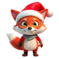 Adorable 3D Render of a Christmas Fox Wearing a Santa Hat png
