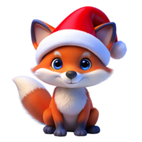 Adorable 3D Render of a Fox Wearing a Santa Hat for Christmas png