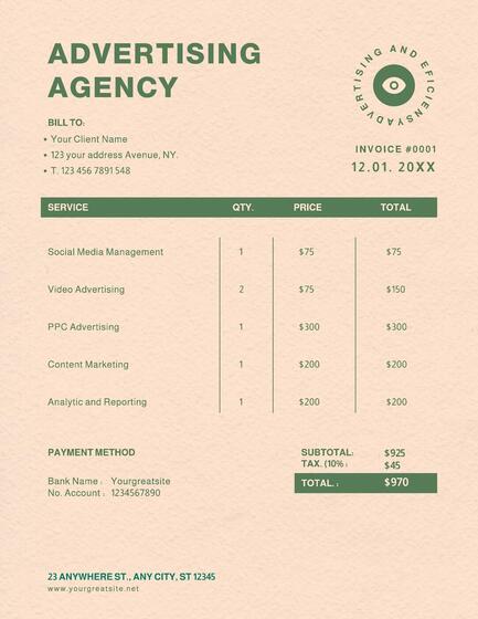 advertising agency invoice template design ideas