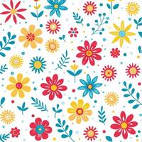 floral seamless pattern with colorful flowers and leaves vector