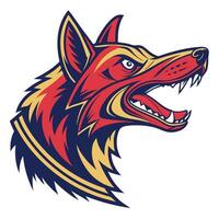 the head of a wolf with a red and blue background vector
