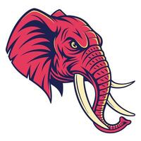 an elephant head with tusks and a red color vector