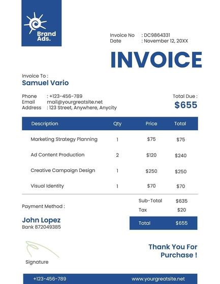 White Blue Minimalist Invoice