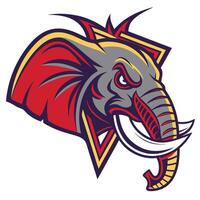 an elephant head with tusks and a red and yellow color scheme vector