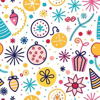 a colorful christmas pattern with many different objects vector