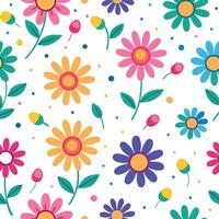 seamless pattern with colorful flowers and leaves vector