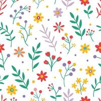 floral seamless pattern with colorful flowers and leaves vector