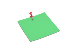 Blank green sticky note with thumbtack. Blank note, red pin png