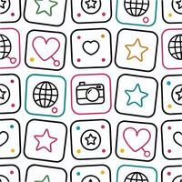 a seamless pattern with a camera, globe, and other symbols vector