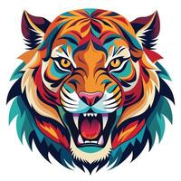 a colorful tiger head with its mouth open vector