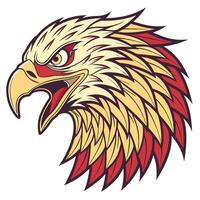 an eagle head with a red and yellow feather vector