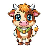 cartoon cow with a collar and a green collar vector