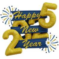 Happy New Year 2025. Realistic blue and yellow balloons. Decorative design elements. Object render 3d balloon with ribbon. png